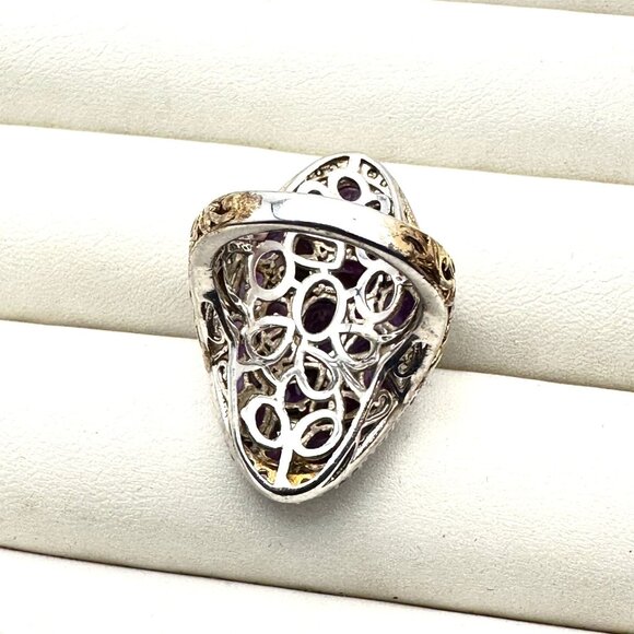 Chuck Clemency Amethyst Cluster Sterling Silver Gold Accent Ring Size 6 - Picture 4 of 4